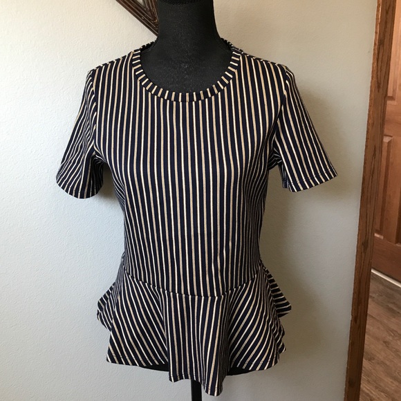 Zara Tops - ZARA Navy blue/gold/white striped peplum top
